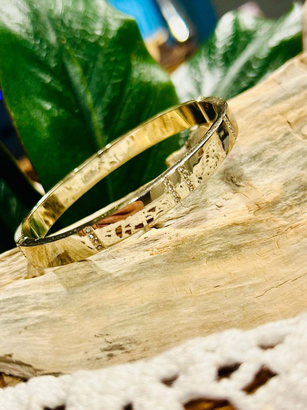 LOFT 14K Gold Plated Hinged Bangle Bracelet with Cubic Zirconia Accents